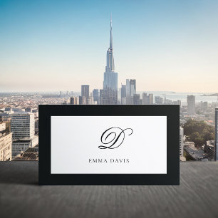 Cartão De Visita Quadro preto de Encadré do monograma elegante