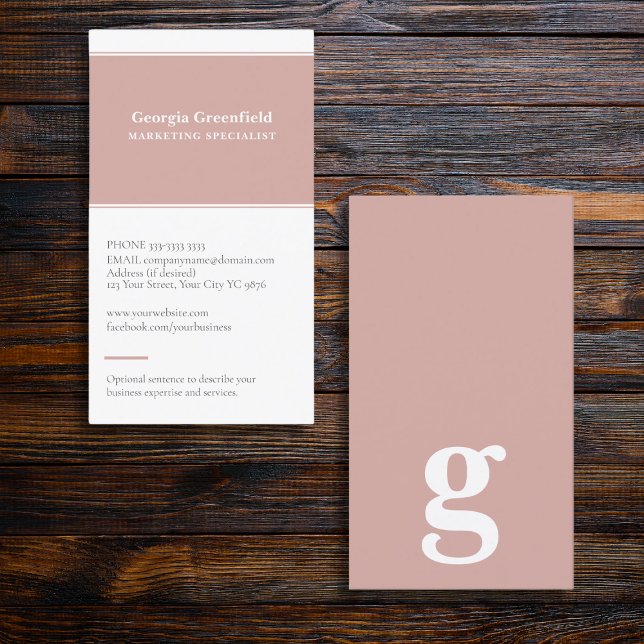 Cartão De Visita Qualquer letra, Simples Deluxe, cor-de-rosa (Pink monogram business card, any letter, elegant blush pink simple design for marketing and promo)