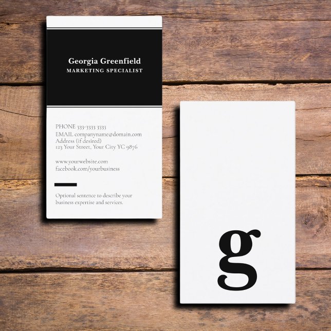 Cartão De Visita Qualquer letra, Simplicity Deluxe preto em branco (Monogram black and white business card, simple elegant design with any letter)