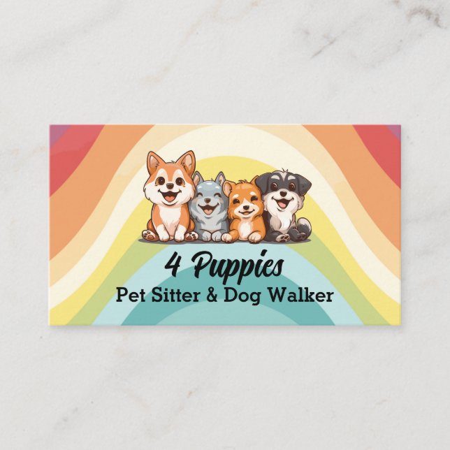 Cartão De Visita Quatro filhotes bonitos Pet Sitter e Dog Walker (Frente)