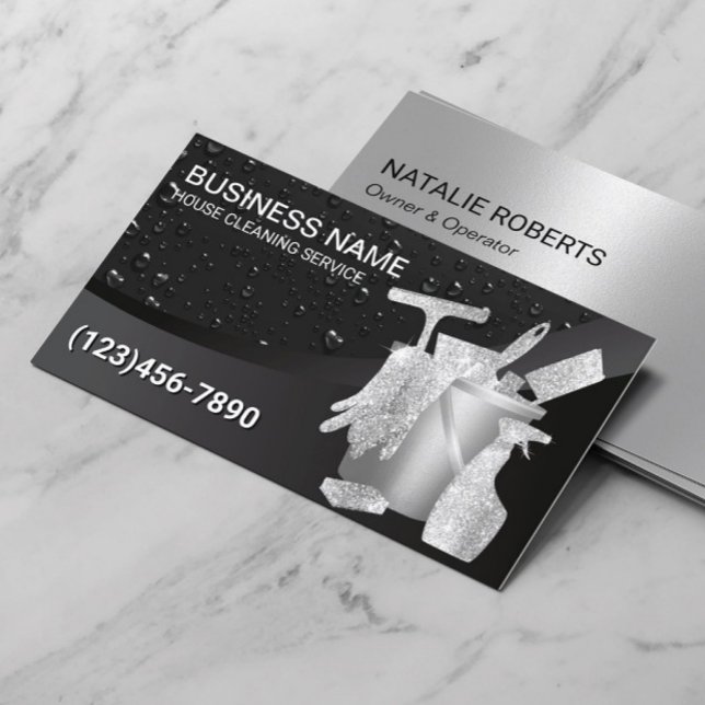 Cartão De Visita Quedas de água preta para limpeza de casas profiss (Criador carregado)