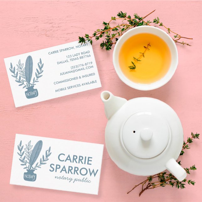Cartão De Visita Quill Botânico do Enkpot Público Notário da Chic E (Criador carregado)