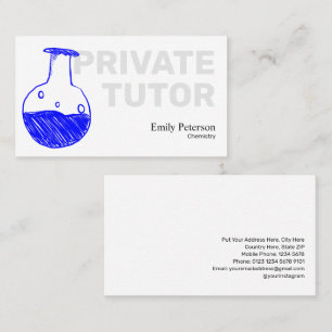 Cartão De Visita Química particular Tutor Blue Flask Sketch Branco