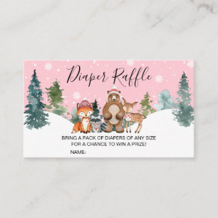 Cartão De Visita Raffle Chá de fraldas Fralda Pink Winter Woodland