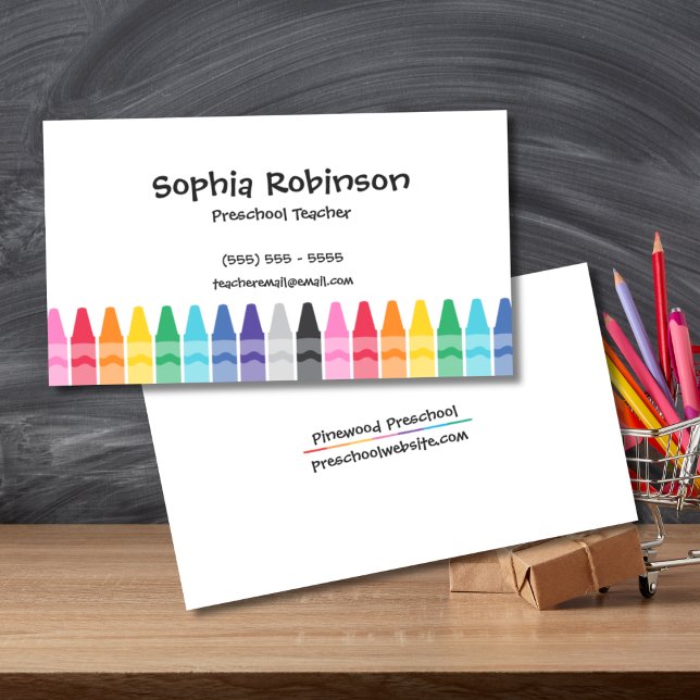 Cartão De Visita Rainbow Crayons - Professor elementar da pré-escol (Teacher Business Cards)