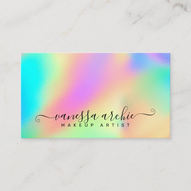 Cartão De Visita Rainbow Holographic Foil Beauty Service Business C (Frente)