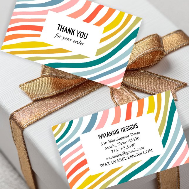 Cartão De Visita Rainbow Minimalist Stripes ORDER OBRIGADO Pacote (Rainbow Minimalist Stripes ORDER THANK YOU Customer Package Small Business Card
)