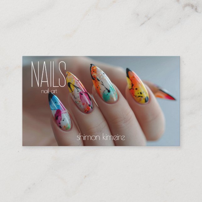 Cartão De Visita Rainbow Splatter Nail Art Manicurist Lealdade (Frente)