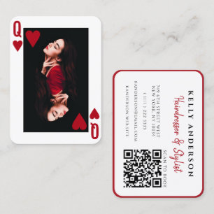 Cartão De Visita Rainha de Copas Código QR de Foto Feminina Cabelei