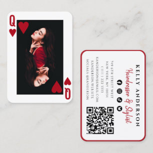 Cartão De Visita Rainha de Copas Foto Código QR Social Cabeleireira