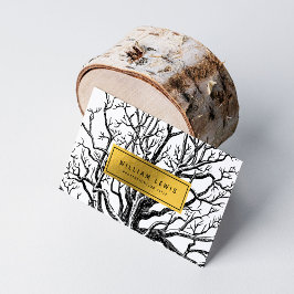 Cartão De Visita Ramais Dourados de Árvores de Abstrato Branco-Negr