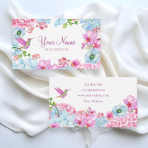 Ramal floral azul rosa com pássaro