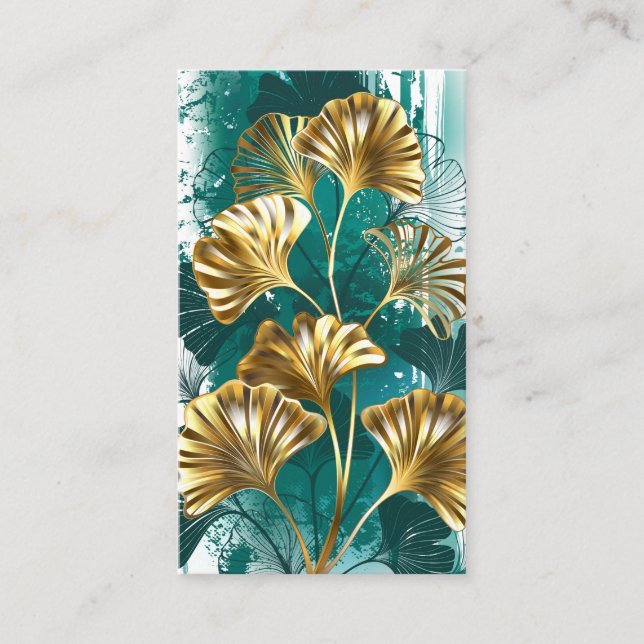 Cartão De Visita Ramificação com Ouro deixa Ginko Biloba (Frente)