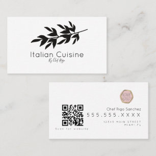 Cartão De Visita Ramo de Azeitona Preta Botânico Chef Italiano