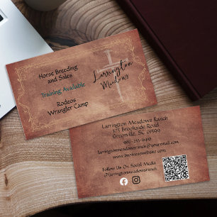 Cartão De Visita Ranhura de Cavalos Elegante Western Cross QR Code 