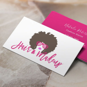 Cartão De Visita Rapariga Afro-Hair Moderna - Letra Rosa Beleza Sal