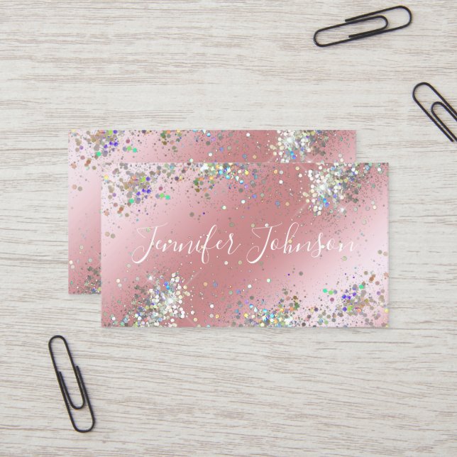 Cartão De Visita Rapariga do Artista Glitter Dourado Holográfico Ro (Frente/Verso In Situ)