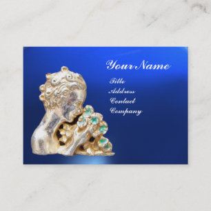 Cartão De Visita RAPARIGA JOVEM COM FLORES MONOGRAMA Dourado, Azul