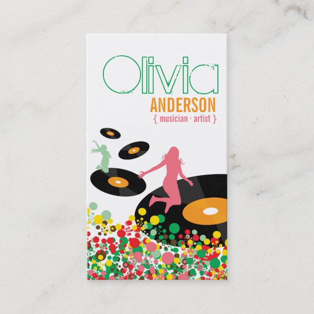 Cartão De Visita Raparigas Dançantes Retro Vinil Pop Pontos Artista (Frente)