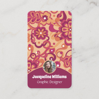 Cartão De Visita Raspberry Groovy Psychedelic 60s 70s Floral II