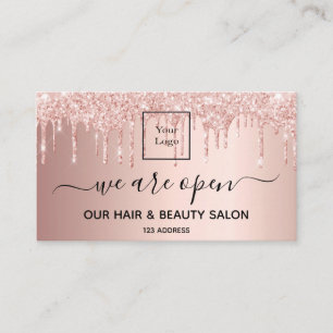 Cartão De Visita Reabertura do logotipo beleza capilar salão rosa o