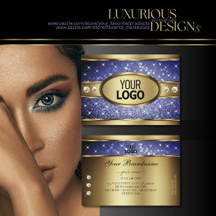 Cartão De Visita Real Blue Glitter Spark Stars Diamouros Logotipo D