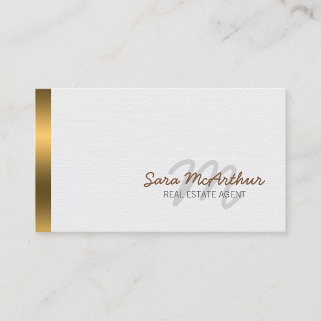 Cartão De Visita Real Estate Agent Faux Gold Monogram (Frente)