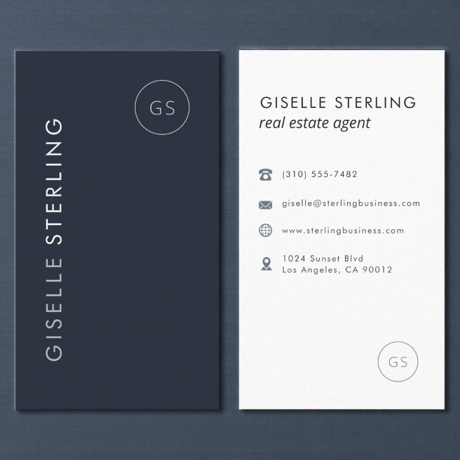 Cartão De Visita Real Estate Agent Luxury Navy Blue Elegant Modern (Criador carregado)