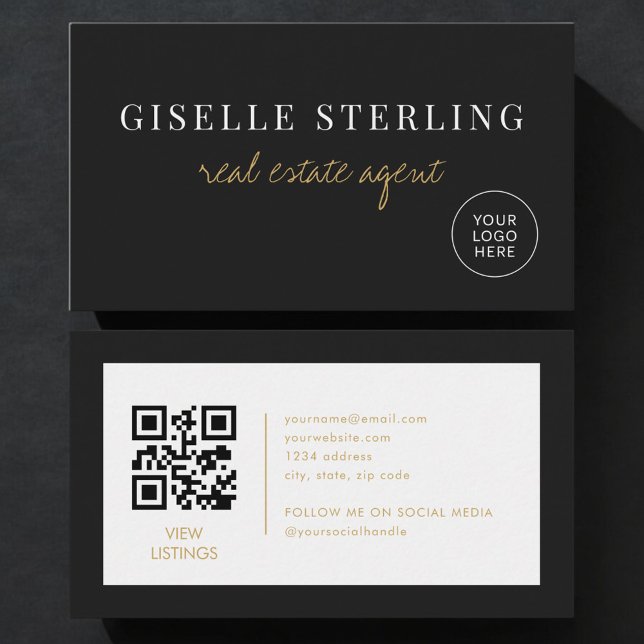 Cartão De Visita Real Estate Agent Minimalist Company Logo QR Code (Criador carregado)