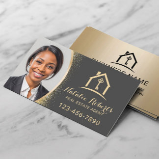 Cartão De Visita Real Estate Agent Modern Gold Realtor Custom Photo