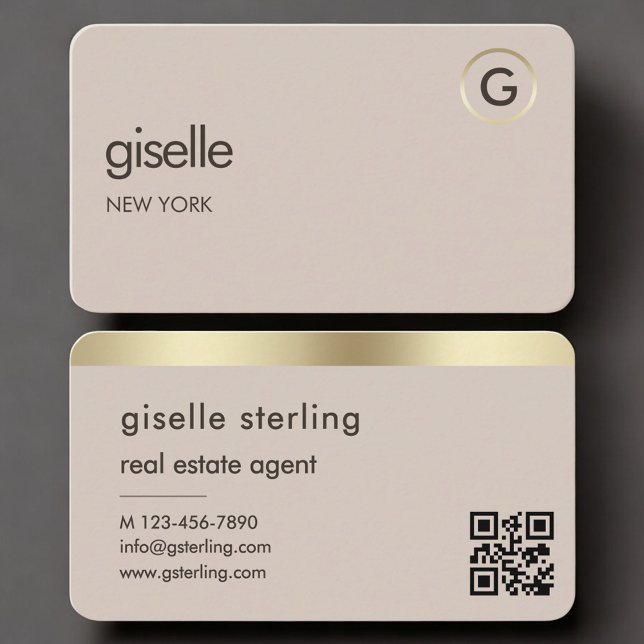 Cartão De Visita Real Estate Agent Neutral QR Code (Criador carregado)