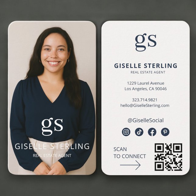 Cartão De Visita Real Estate Agent Photo QR Code Professional (Criador carregado)