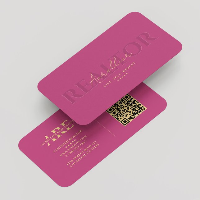 Cartão De Visita Real Estate Agent Realtor Monograma Rosa Moderno (Real Estate Agent Realtor Monogram Pink Modern Business Card
)