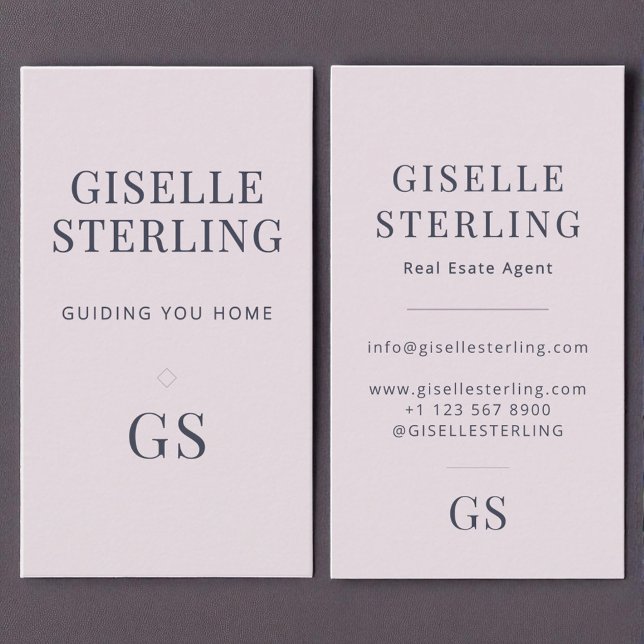 Cartão De Visita Real Estate Agent Rosa Quartz Roxo Monograma (Criador carregado)