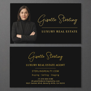 Cartão De Visita Real Estate Black Dourado Script Luxury Profession