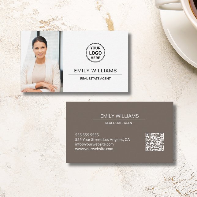Cartão De Visita Real Estate Broker Logo Photo QR (Real Estate Broker Logo Photo QR Business Card)