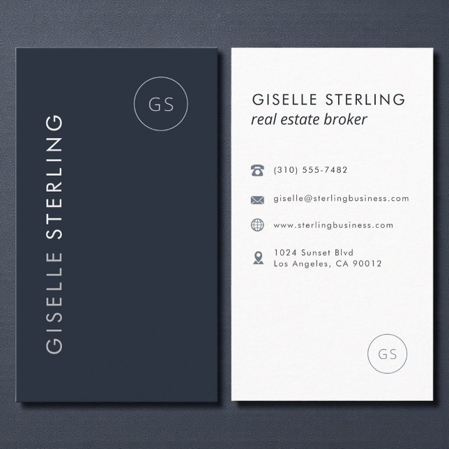 Cartão De Visita Real Estate Broker Luxury Navy Blue Elegant Modern (Criador carregado)