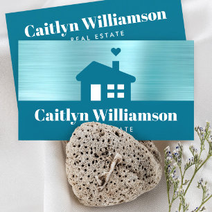 Cartão De Visita Real Estate Broker Professional Bold House Blue