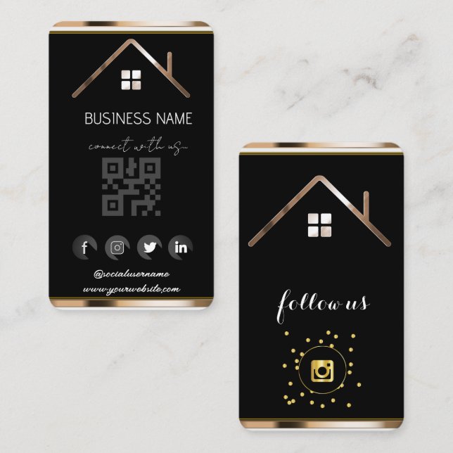 Cartão De Visita Real Estate House - Mídia social Código QR (Frente/Verso)