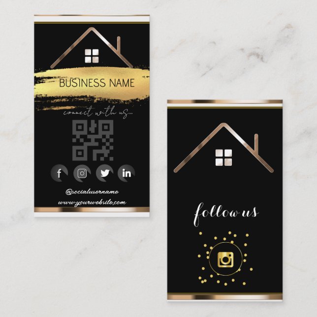 Cartão De Visita Real Estate House - Mídia social Código QR (Frente/Verso)