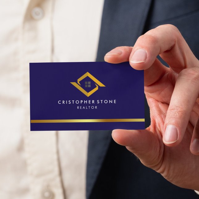 Cartão De Visita Real Estate Navy Blue House Logo Modern Realtor (Real Estate Navy Blue House Logo Modern Realtor Business Card)