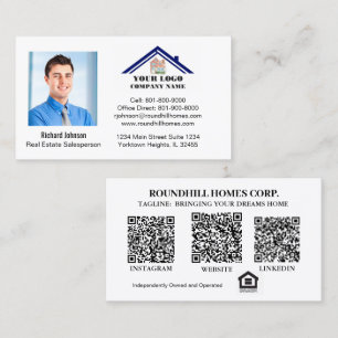 Cartão De Visita Real Estate Professional Add Photo Logo QR Code  