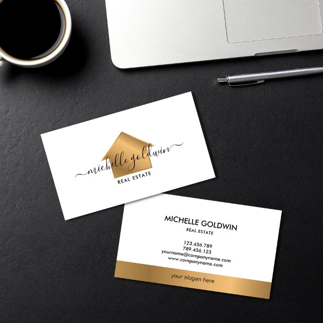 Cartão De Visita Real Estate Professional Modern Script House (Criador carregado)