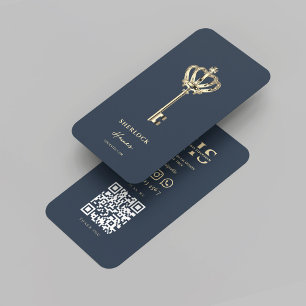 Cartão De Visita Real Imobiliário Moderno Monograma Azul Escuro