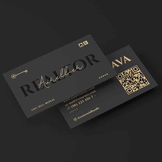 Cartão De Visita Realce de Script de Chave do Agente Hipotecário El (Elegant Mortgage Broker Realtor Key Script Realty Business Card
)