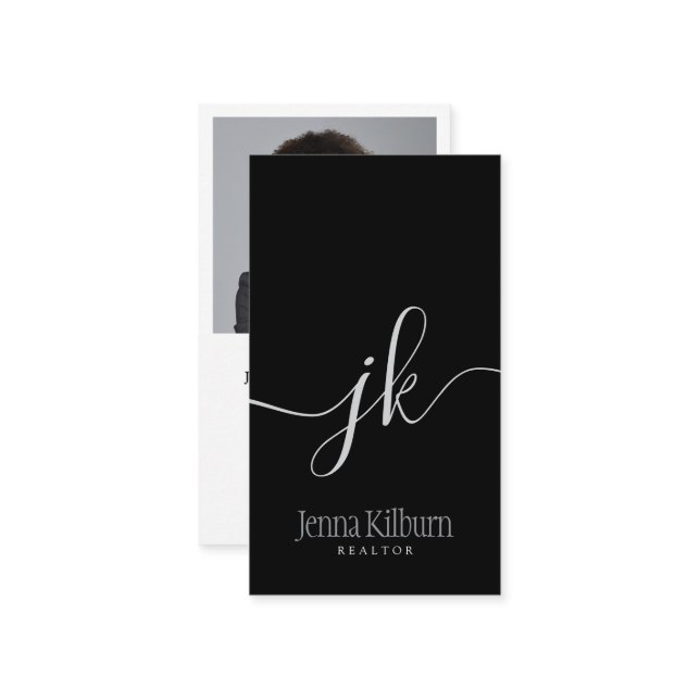 Cartão De Visita realetor de iniciais de caligrafia simples (Frente/Verso In Situ)