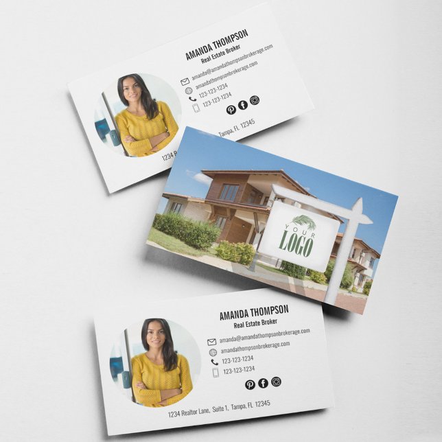 Cartão De Visita Realtor adicione sua foto personalizada do logotip (Realtor business card template.)