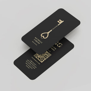 Cartão De Visita Realtor Black Key Monograma Real Estate Moderno