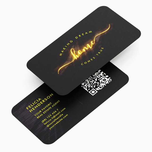 Cartão De Visita Realtor de Agente Imobiliário Moderno Elegante QR (Criador carregado)