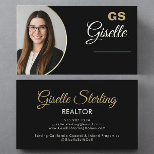 Cartão De Visita Realtor de Luxo Dourado de Fotografia Preto Monogr